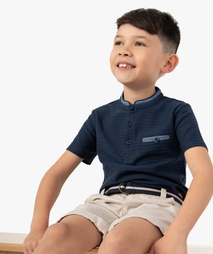 Tee-shirt garçon à col mao en maille texturée effet rayé vue1 - GEMO (ENFANT) - GEMO
