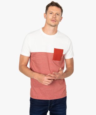 Tee-shirt homme à manches courtes bicolore uni/rayé vue2 - GEMO (HOMME) - GEMO