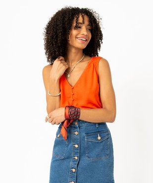 Blouse femme sans manches avec col V boutonné vue1 - GEMO 4G FEMME - GEMO