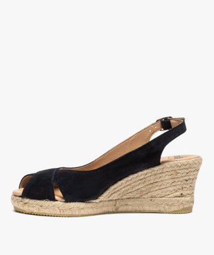 Sandales femme à talon compensé et dessus cuir velours vue3 - GEMO(URBAIN) - GEMO