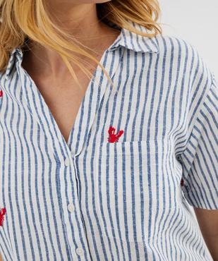 Chemise manches courtes coupe boxy rayée et brodée femme vue2 - GEMO(FEMME PAP) - GEMO