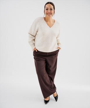 Pull col V en maille douillette avec finitions dentelle femme grande taille vue4 - GEMO 4G GT - GEMO