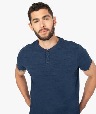 Tee-shirt homme chiné à manches courtes et col tunisien vue2 - GEMO C4G HOMME - GEMO