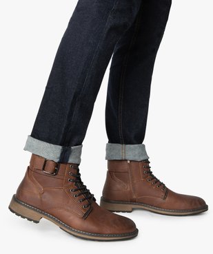 Boots homme unis zippés avec lacets et boucle décorative vue1 - GEMO (CASUAL) - GEMO