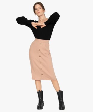 Jupe femme longueur midi coupe droite en maille côtelée vue5 - GEMO(FEMME PAP) - GEMO