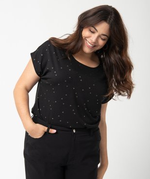 Tee-shirt femme grande taille à manches courtes et micro-motifs argentés vue1 - GEMO (G TAILLE) - GEMO