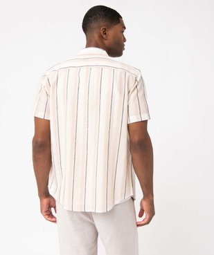 Chemise homme rayée à manches courtes en lin mélangé vue3 - GEMO 4G HOMME - GEMO
