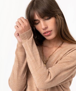 Pull femme en maille fine avec large col V vue5 - GEMO(FEMME PAP) - GEMO