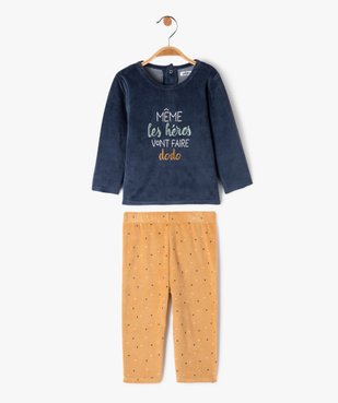 Pyjama 2 pièces en velours avec inscription brodée bébé garçon vue1 - GEMO(BB COUCHE) - GEMO