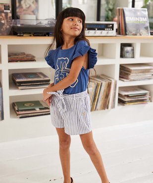Tee-shirt fille avec motif brodé et volants sur les épaules - LuluCastagnette vue1 - LULUCASTAGNETTE - GEMO