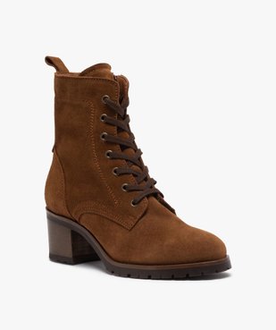 Boots femme à talon carré dessus cuir retourné uni vue2 - GEMO(URBAIN) - GEMO
