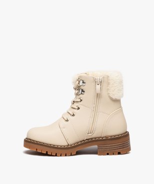 Boots fille unies à col fourré retourné avec lacets vue3 - GEMO (ENFANT) - GEMO