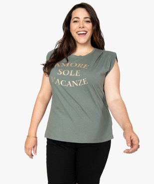 Tee-shirt femme grande taille à épaulettes avec message pailleté vue1 - GEMO (G TAILLE) - GEMO