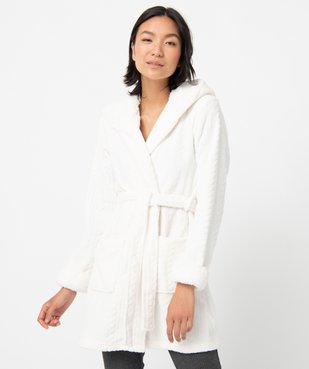 Robe de chambre femme courte à capuche en maille peluche vue1 - GEMO(HOMWR FEM) - GEMO