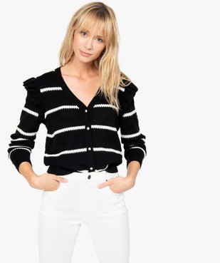 Gilet femme en maille fantaisie avec rayures vue1 - GEMO(FEMME PAP) - GEMO
