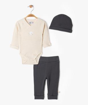 Ensemble naissance évolutif 3 pièces bébé : body, pantalon, bonnet vue2 - GEMO 4G BEBE - GEMO