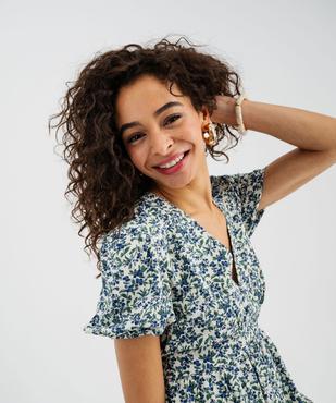 Robe courte à manches ballons en viscose imprimée femme vue4 - GEMO 4G FEMME - GEMO