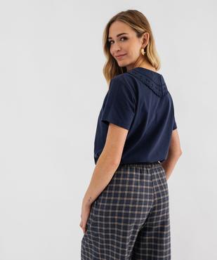 Tee-shirt manches courtes avec grand col brodé femme vue3 - GEMO(FEMME PAP) - GEMO