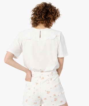 Tee-shirt femme à manches courtes avec grand col brodé vue3 - GEMO(FEMME PAP) - GEMO