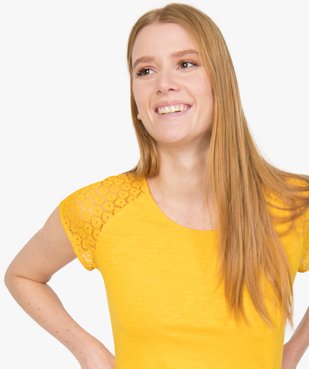 Tee-shirt femme à manches dentelle contenant du coton bio vue2 - GEMO C4G FEMME - GEMO