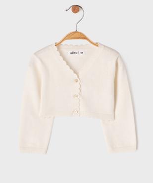 Gilet court aux finitions dentelées bébé fille vue1 - GEMO(BEBE DEBT) - GEMO