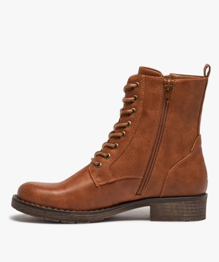 Bottines femme à talon plat unies à lacets vue3 - GEMO (CASUAL) - GEMO