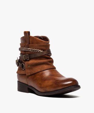 Boots femme talon plat zippés à brides décoratives vue2 - Nikesneakers (CASUAL) - Nikesneakers