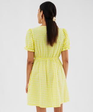 Robe courte à manches courtes en tissu gaufré à carreaux vichy femme vue3 - GEMO(FEMME PAP) - GEMO