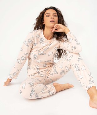 Pyjama femme en polaire à imprimé all over vue1 - GEMO(HOMWR FEM) - GEMO