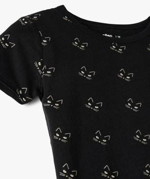Tee-shirt fille avec motifs têtes de chats phosphorescents vue2 - GEMO (JUNIOR) - GEMO