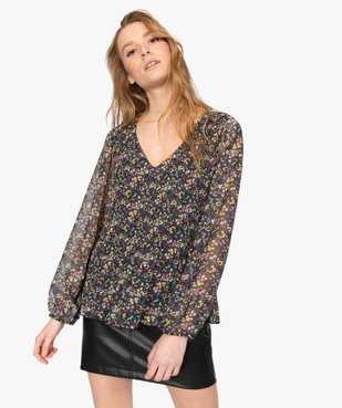 Blouse femme en voile plissé à motifs à manches longues vue1 - GEMO(FEMME PAP) - GEMO