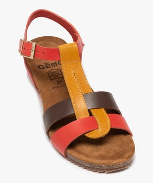 Sandales femme à brides en cuir colorées et talon compensé vue5 - GEMO (CASUAL) - GEMO