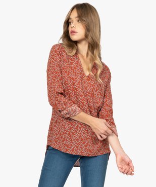 Blouse femme fluide à motifs et col v à boutons vue1 - GEMO(FEMME PAP) - GEMO
