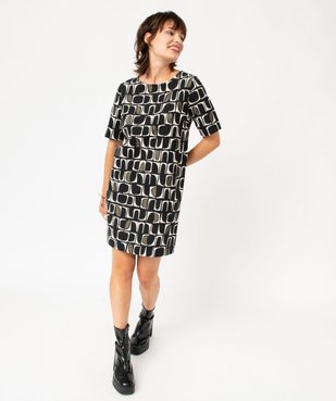 Robe droite à manches courtes à motifs graphiques femme vue1 - GEMO(FEMME PAP) - GEMO
