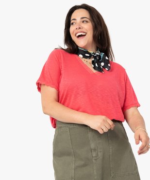Tee-shirt femme grande taille en maille avec col V vue1 - GEMO(FEMME PAP) - GEMO