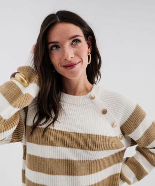 Pull rayé en côtes perlées esprit marinière femme - LuluCastagnette vue2 - LULU CASTAGNETTE GEMO FOR GOOD - GEMO
