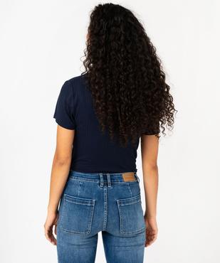Tee-shirt manches courtes et col V en maille côtelée femme - LuluCastagnette vue3 - GEMO(FEMME PAP) - GEMO