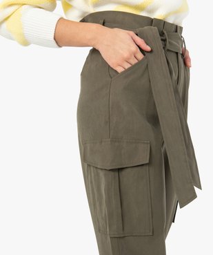 Pantalon femme en toile coupe large avec ceinture vue2 - GEMO(FEMME PAP) - GEMO