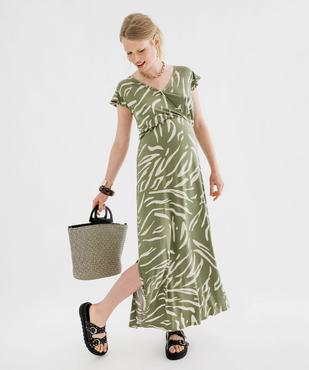 Robe longue à col cache-cœur et manches courtes volantées femme vue6 - GEMO 4G MATERN - GEMO