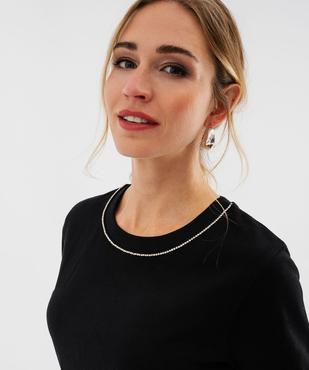 Tee-shirt manches courtes en coton avec décolleté strass femme vue2 - GEMO(FEMME PAP) - GEMO