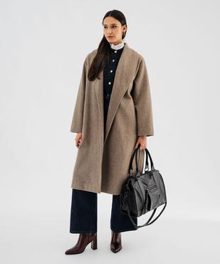 Manteau long croisé avec ceinture à nouer femme vue1 - GEMO 4G FEMME - GEMO