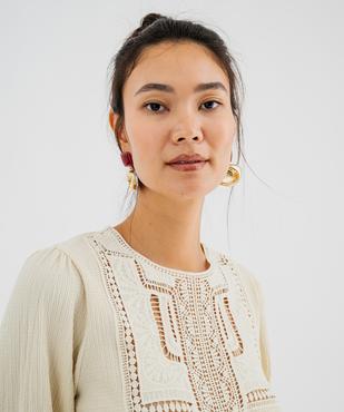 T-shirt manches longues uni avec plastron brodé femme vue3 - GEMO(FEMME PAP) - GEMO