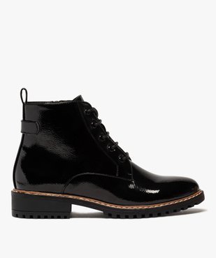 Boots femme à talon plat dessus uni et verni vue1 - GEMO (CASUAL) - GEMO