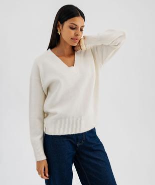 Pull col V en maille douillette femme vue1 - GEMO(FEMME PAP) - GEMO