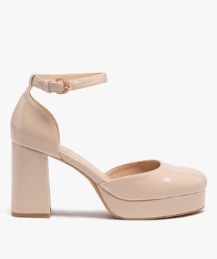 Escarpins femme à talon large avec dessus verni et semelle plateforme vue2 - GEMO(URBAIN) - GEMO