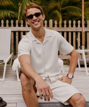 Chemise manches courtes en maille fantaisie avec col cubain homme vue1 - GEMO 4G HOMME - GEMO