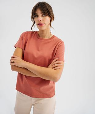 Tee-shirt manches courtes et col rond uni en coton résistant femme vue2 - GEMO(FEMME PAP) - GEMO