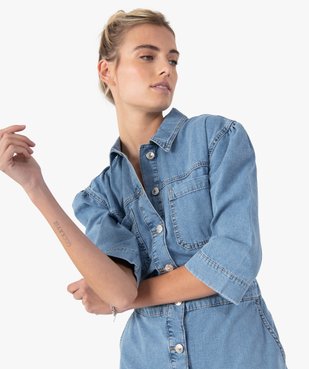 Robe femme en toile denim à manches ¾ vue2 - GEMO(FEMME PAP) - GEMO
