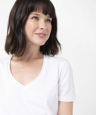 Tee-shirt femme à manches courtes avec col V roulotté vue2 - GEMO(FEMME PAP) - GEMO