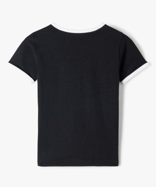 Tee-shirt fille imprimé avec col contrastant blanc vue3 - GEMO (JUNIOR) - GEMO